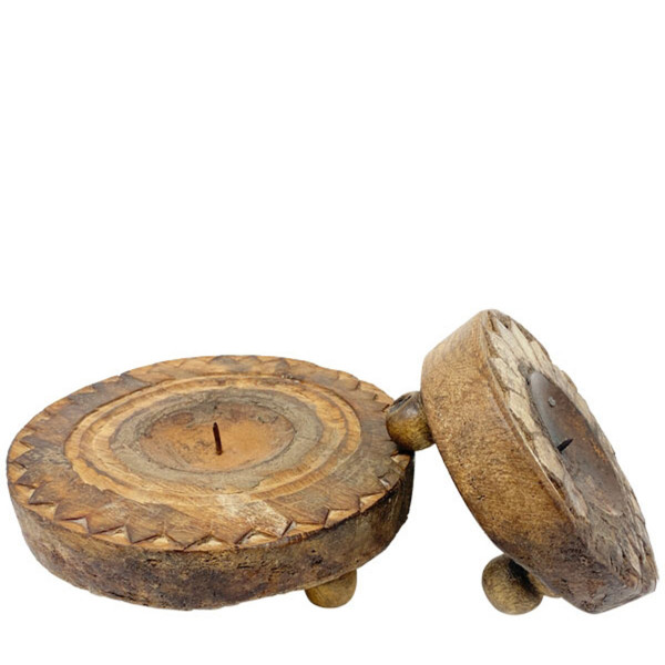 Kerzenständer Antikholz, rustikaler Kerzenhalter für Stumpenkerzen, used look, 15cm