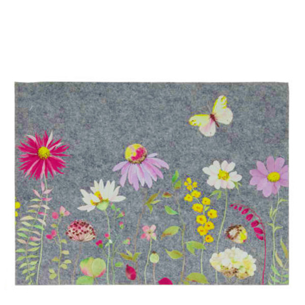 Filz Tischset Blumenwiese, Filzset grau mit Blumen und Schmetterlinge, 40x30cm, DIJK Natural Collect