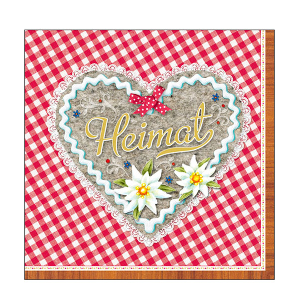 Ambiente Papierservietten Landhaus Vichy rot, Herz Heimat, 33x33cm