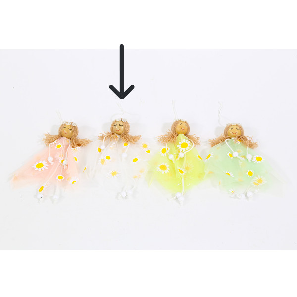 Deko Blumenmädchen, Blumenfee mit Blumenkleid weiß, 20cm, Hänger