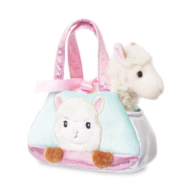 Plüsch Tasche mit Stofftier Alpaka weiß, Fancy Pals, Peek-a-Boo, 20cm, Aurora World