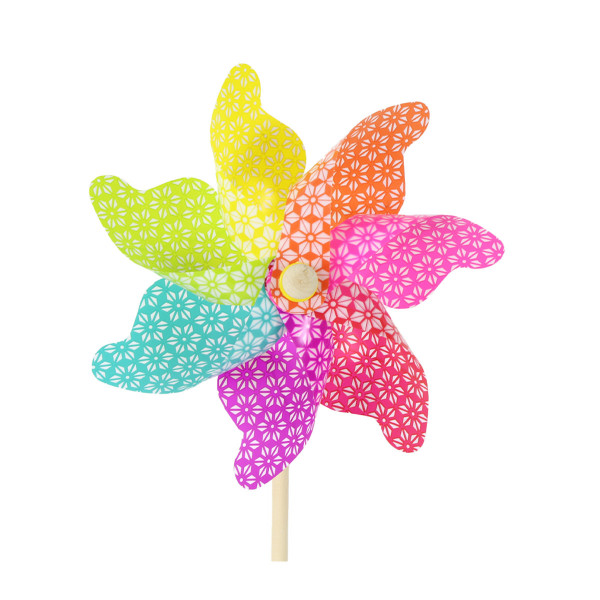 Deko Windrad neon bunt, Windrad mit Muster, 75cm, Kunststoff