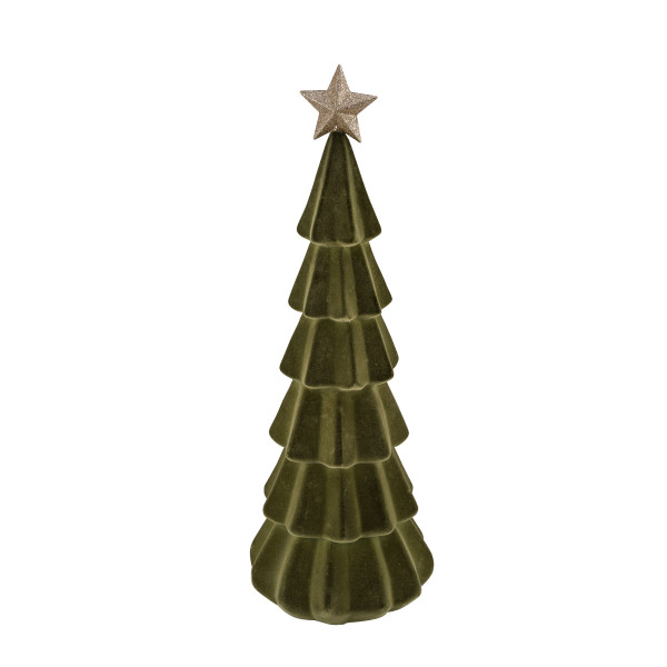 Deko Tannenbaum mit Stern, großer olivgrüner Tannenbaum, samtig beflockt, 75cm