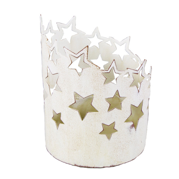 Windlicht Sterne, Metallwindlicht mit Sterne, creme used look, 16x11cm, Metall