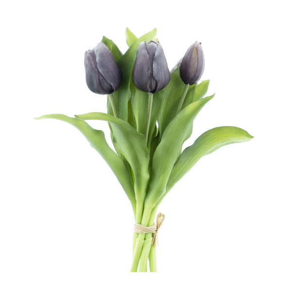 Kunstblumen Tulpen wie echt: Tulpen Vermeer schwarz, Tulpenstrauß Sally, 7St. gebündelt, 31cm
