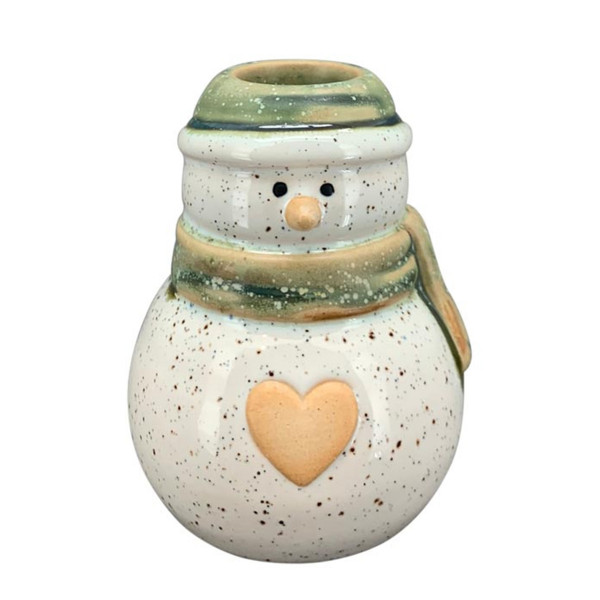 Kerzenhalter Schneemann, Keramik Kerzenständer: kleiner Schneemann mit Herz