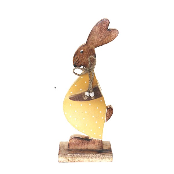 Deko Holz Hase mit Punkte, gelb, 29cm, Aufsteller