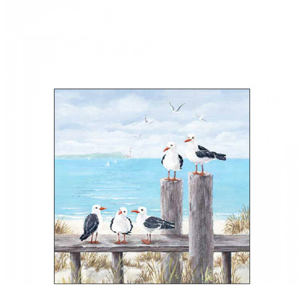 Ambiente Papierservietten Möwen am Strand, Seagulls on the Dock, 25x25cm