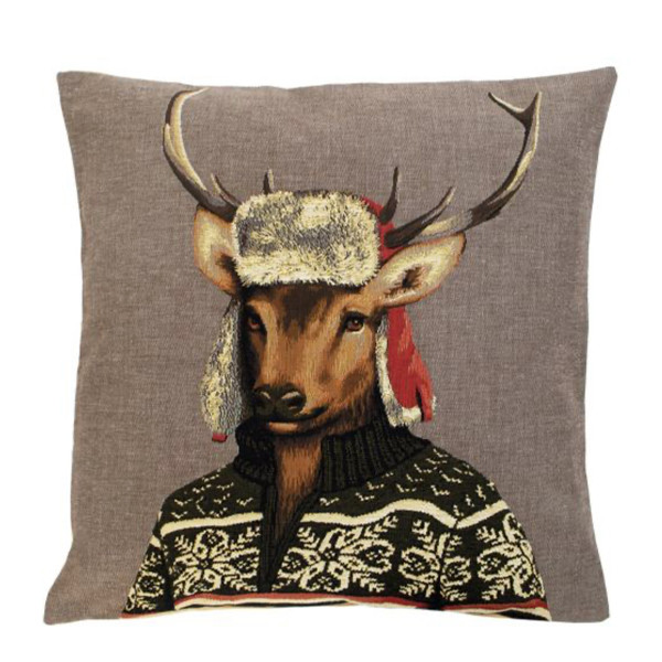 Gobelin Kissen Hirsch, Nordic Hirsch mit Fliegermütze, 45x45cm, Mars &amp; More