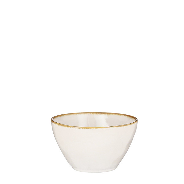 Keramik Schüssel, Tabo, handgefertigt, weiß, Rand braun, 6x14cm, Mica Decorations