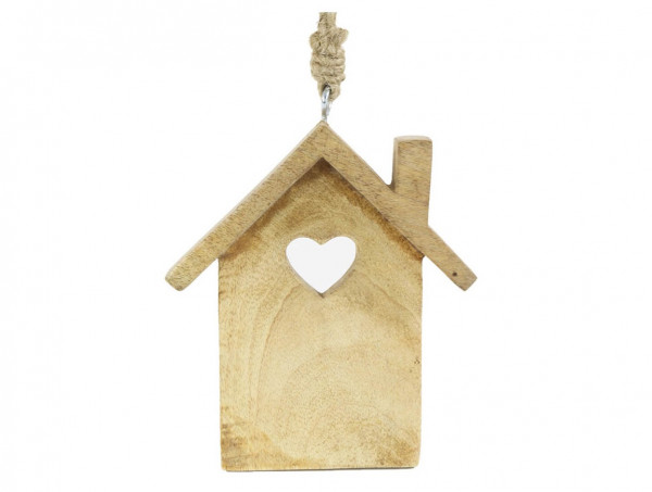 Deko Haus natur, Holzhaus mit Herz, 15x13cm, Hänger