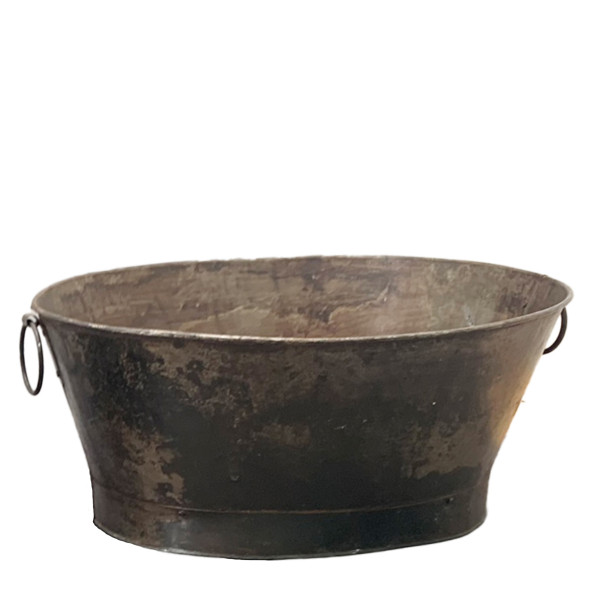 Deko Wanne Antik, ovale Metallwanne mit Henkel used look, 43x40cm
