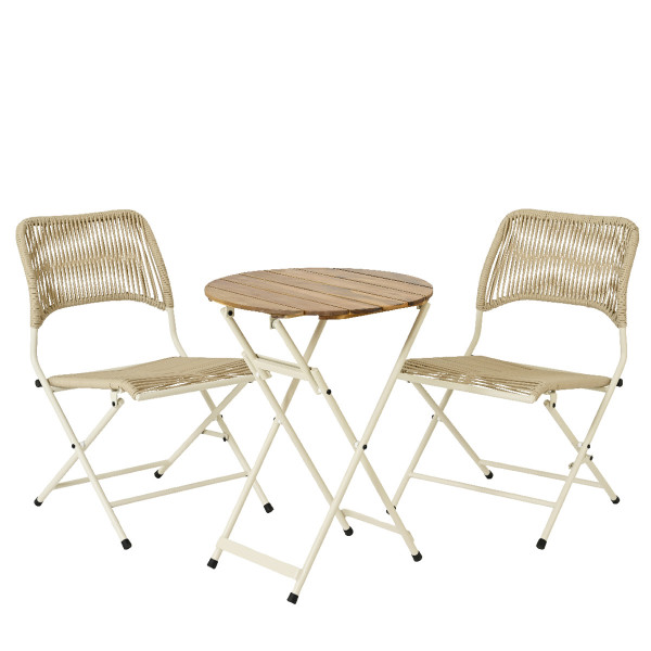 Bistroset Tavernier helles creme/creme, Balkon- Gartentischset 3- teilig, klappbar, outdoor