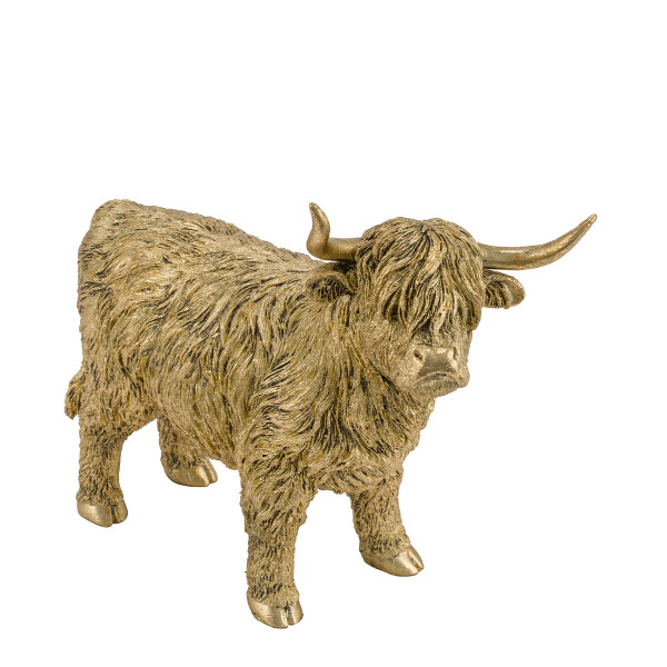 Deko Kuh Yak Weihnachten, Schottisches Hochlandrind Yak gold, 18cm