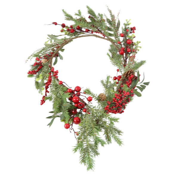 Deko Girlande Herbst, Tannengirlande mit Beeren und Zapfen, 150cm