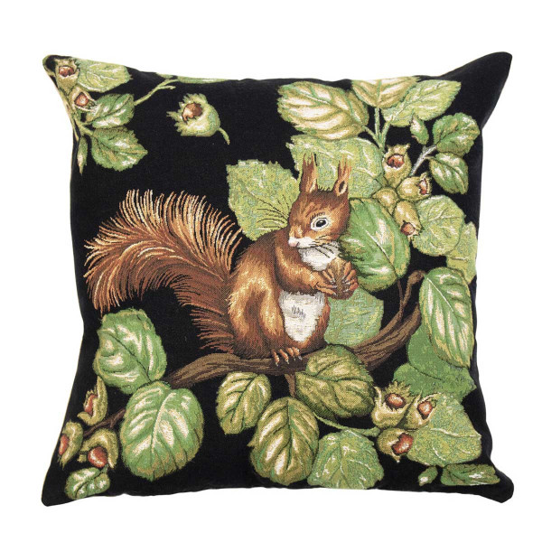 Gobelin Kissen Eichhörchen, Eichhörnchen mit Eicheln, braun/grün/schwarz, 45x45cm, Mars &amp; More
