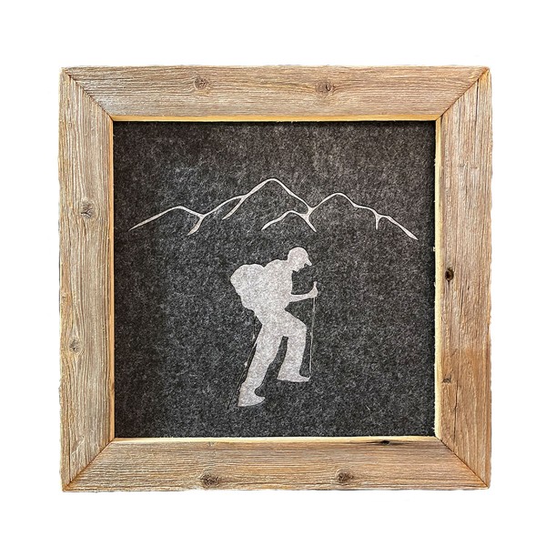 Altholz Filzbild Bergwanderer im Altholzrahmen 41cm