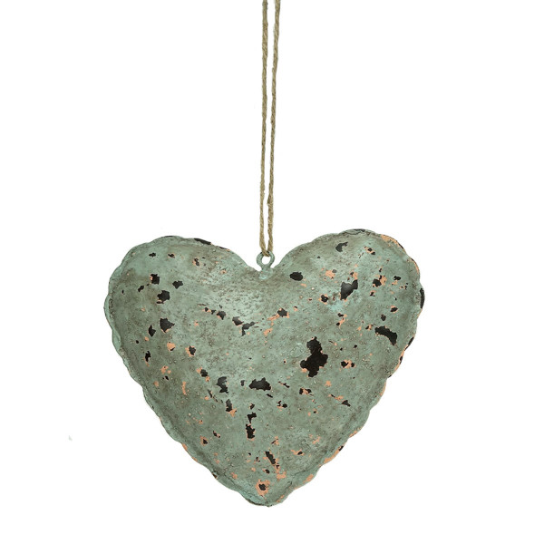 Deko Herz Antik, Metallherz grün used look gefüllt, 12x14cm, Hänger