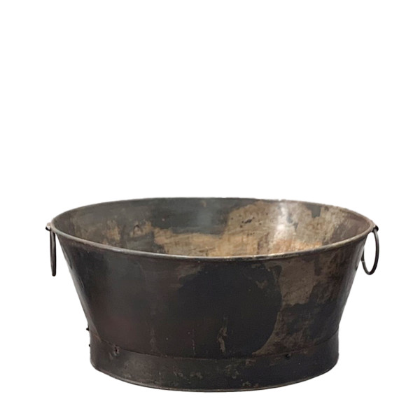 Deko Wanne Antik, ovale Metallwanne mit Henkel used look, 39x35cm