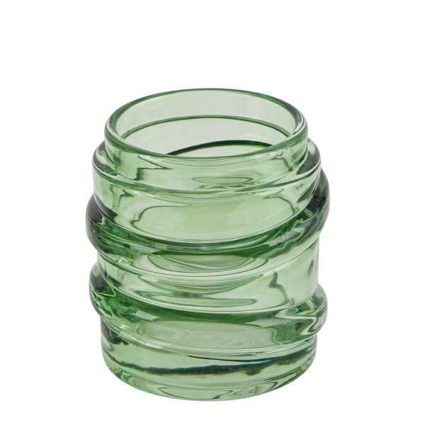 Deko Teelichtglas Wellenform, Windlicht aus Glas grün, 7x8cm