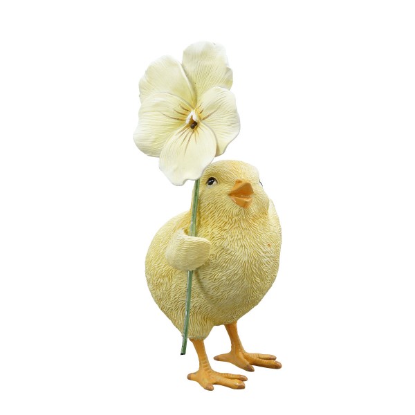 Deko Küken mit Blume, gelb, 12cm, Polyresin
