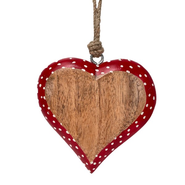 Holz Herz mit rotem Rand und weißen Punkten, 16cm, Hänger