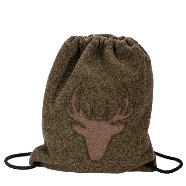 Loden GymSack mit Hirschapplikation aus Leder moosgrün 43cm