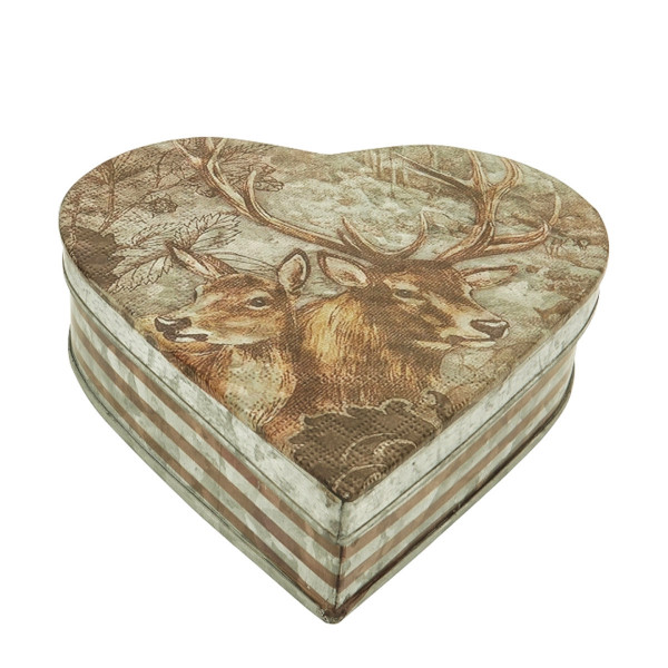 Metalldose herzform, Hirsch Antik, 23x24cm