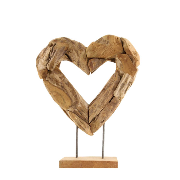 Deko Herz Erosion, Holzherz aus Schwemmholz auf Fuß, 38x48cm, DIJK Natural Collections