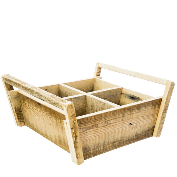 Deko Holzkiste Naturholz, Pflanzkorb mit 4 Unterteilungen und Griffe, 35x34cm
