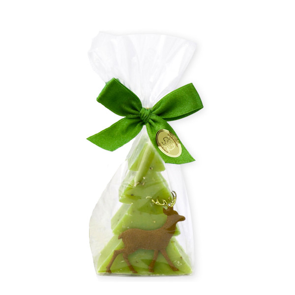 Schafmilchseife Tannenbaum grün, 75g, mit Filzhirsch in Cello, Classic-Eisenkraut, Florex