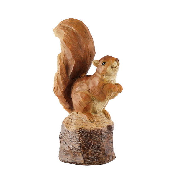 Deko Eichhörchen auf Stamm, Eichhörchen in Holzoptik, 33cm, Resin