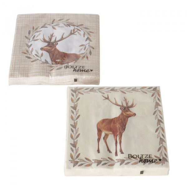 Papierservietten Hirsch Egon, Hirsch mit Rankenkranz, 33x33cm, Boltze Home Collection