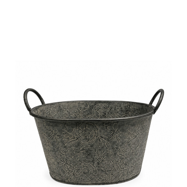 Deko Zinkwanne mit Henkel und Blumenmuster, 31cm