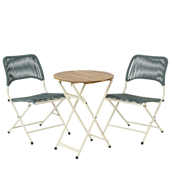 Bistroset Tavernier petrol/creme, Balkon- Gartentischset 3- teilig, klappbar, outdoor