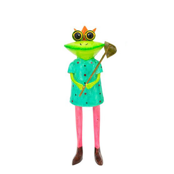 Deko Frosch, Gärtner mit Schaufel, 35cm, Metall