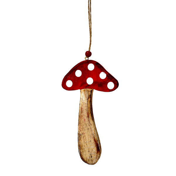 Deko Holzpilz, Fliegenpilz, rot-weiß, 17cm, Hänger