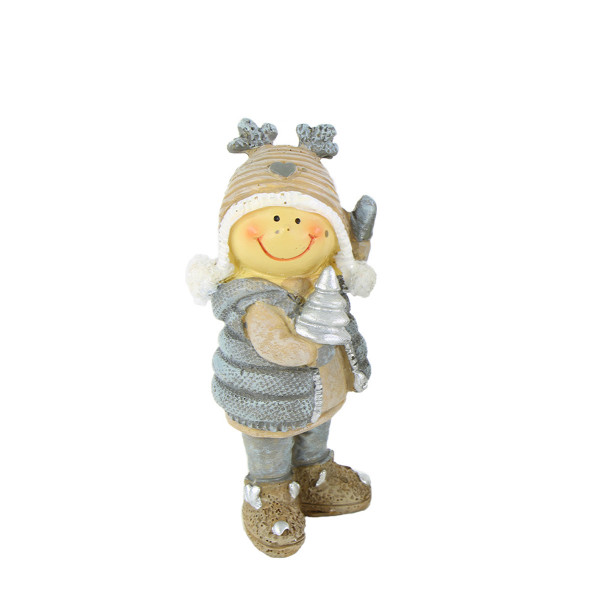 Deko Winterkind Junge mit Tannenbaum, Winterjunge mit Mütze und Weste, 10cm