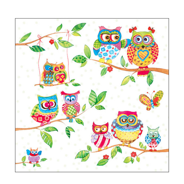 Ambiente Papierservietten bunte Eulen, 33x33cm