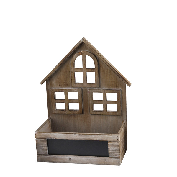 Deko Pflanzhaus mit Tafel, Holzhaus für Krimskrams oder Blumen mit Schiefertafel, 22x31cm