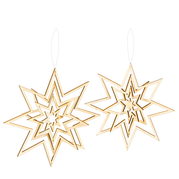 Deko Stern 3D, Weihnachtssterne, Holzhänger Ø18 und 21cm, 2St/Set, Halbach