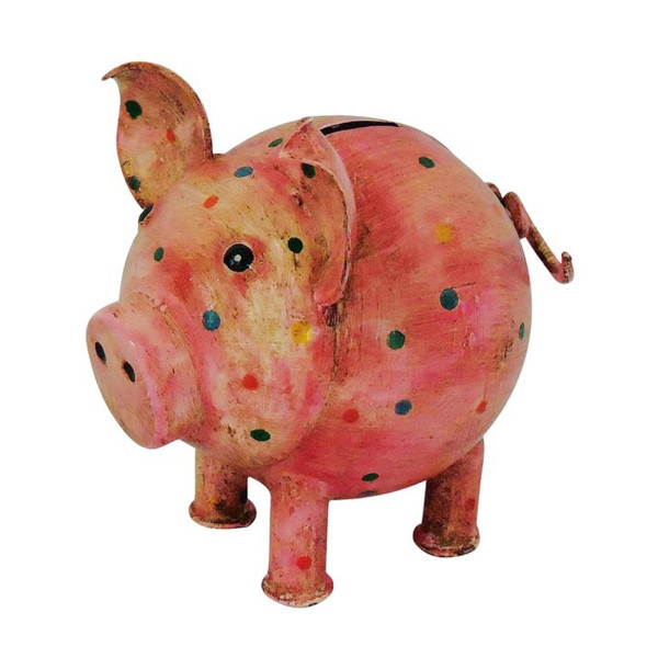 Sparschwein mit Punkte, Metallschwein used look, 16x16cm