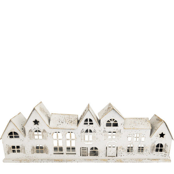 LED Windlicht Häuserzeile Weihnachten usedlook, langes Windlicht für Fensterbank, 51cm