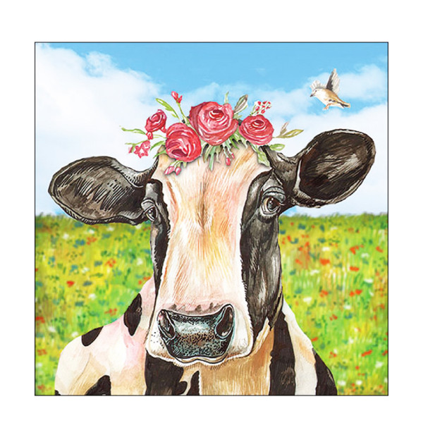 Ambiente Papierservietten Kuh Mia, Kuh mit Blumen, 33x33cm