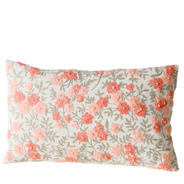 Deko Kissen Lomna mit getickten Blumen, Baumwollkissen Blumen in rose, 50x30cm, Boltze Home Collecti