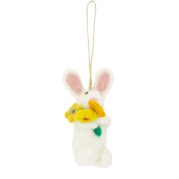 Deko Filzhase weiß, Osterhase mit gelben Blumen, 10cm, DIJK Natural Collections