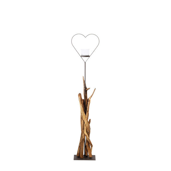 Holz Windlicht Herz, Naturholz Windlicht Raisa mit Herz, 115cm, WMG Grünberger