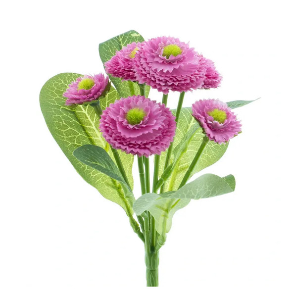 Kunstblume Bellis pink, Bellisstrauß mit 6 Blüten, 20cm