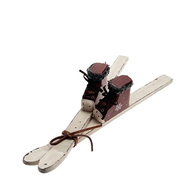 Holz Ski mit Skischuhe 34cm rot/weiß