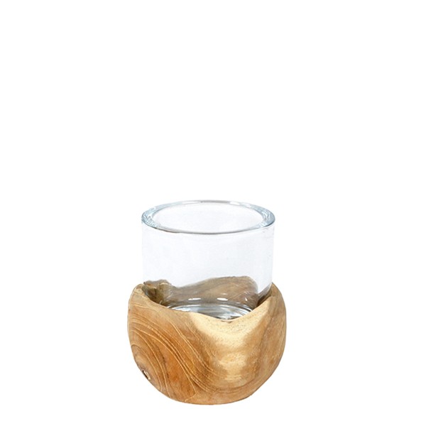 Holz Windlicht, Teak, 15cm, WMG Grünberger